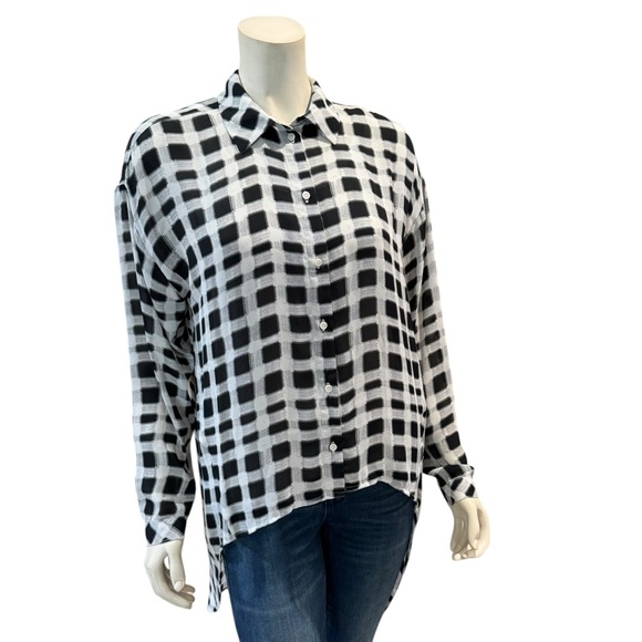 A.N.A. Black & White Checkered Chiffon Blouse - Picture 8 of 8